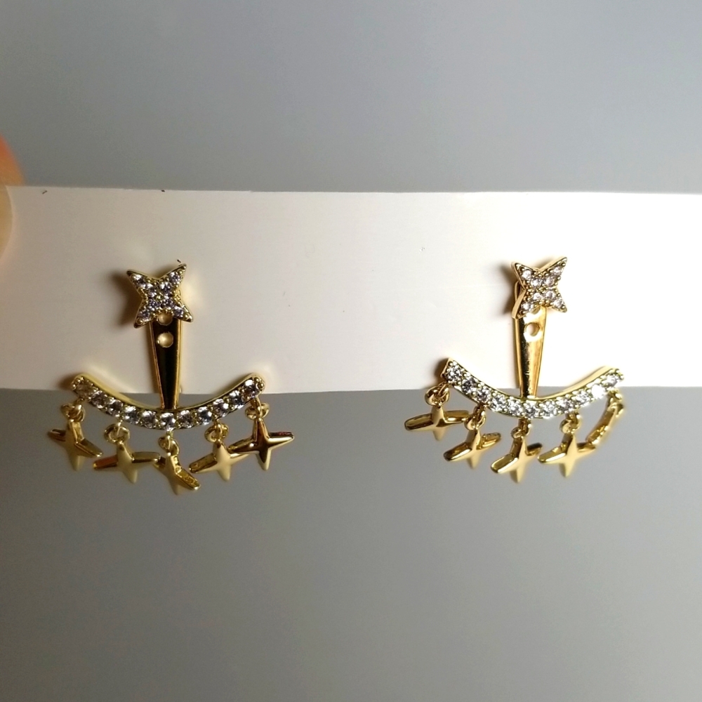 New detachable dangling star earrings with rhinestones (Gold plated)